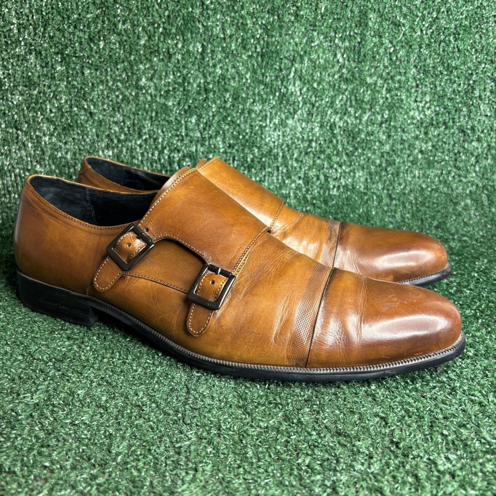 Kenneth Cole Mis-Chief Double Monk Strap Leather Dress Shoes Tan Mens 11.5M